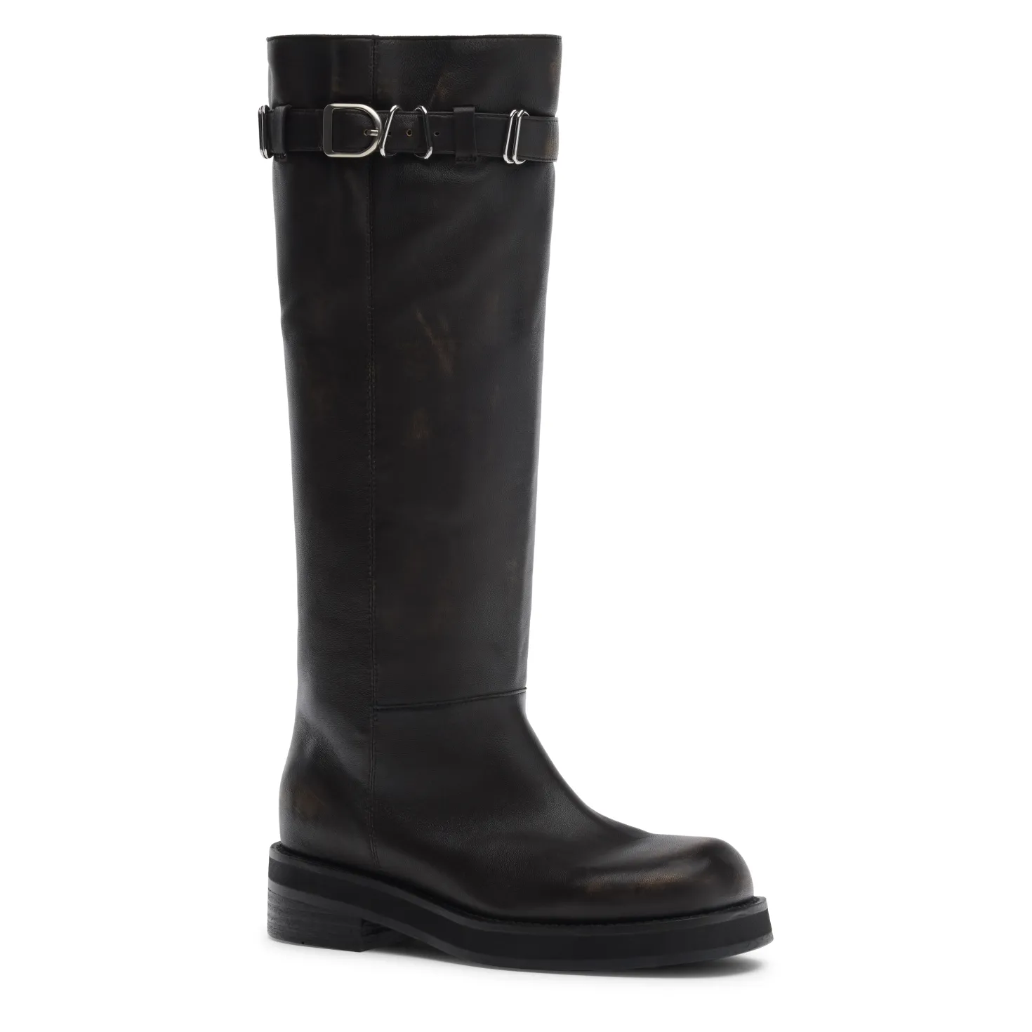 Brownwashed leren buckle biker boots