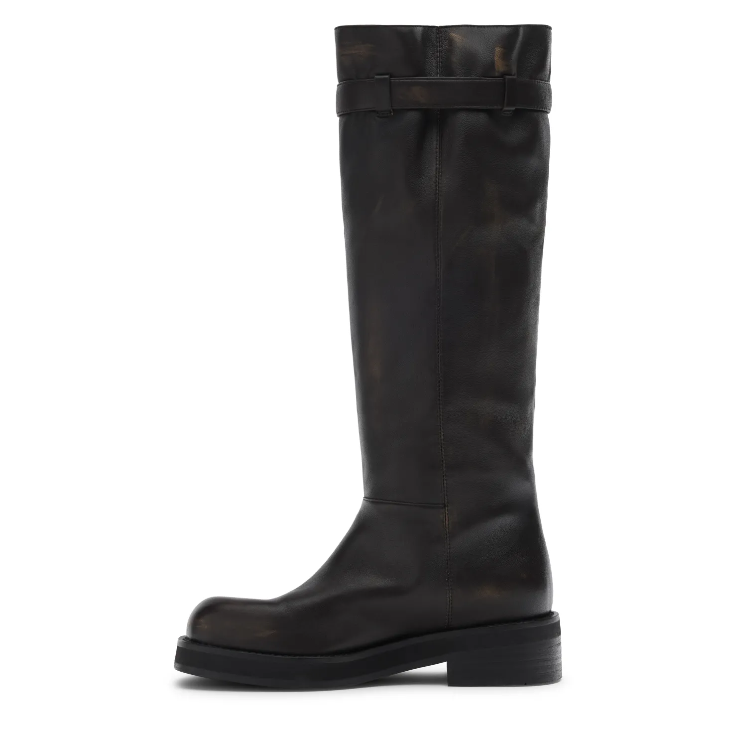 Brownwashed leren buckle biker boots