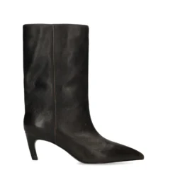 Brownwashed leren enkellaarsjes met hak