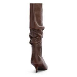Brownwashed leren hoge laarzen met hak