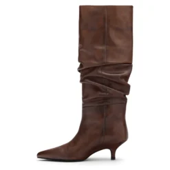 Brownwashed leren hoge laarzen met hak