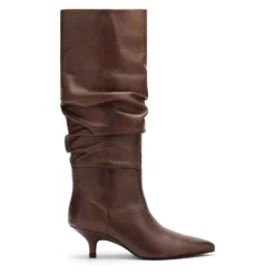 Brownwashed leren hoge laarzen met hak