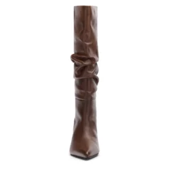 Brownwashed leren hoge laarzen met hak