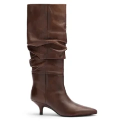 Brownwashed leren hoge laarzen met hak