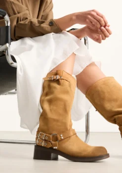 Bruine buckle biker boots