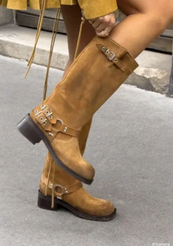 Bruine buckle biker boots