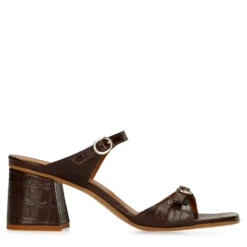 Bruine croco leren sandalen met hak