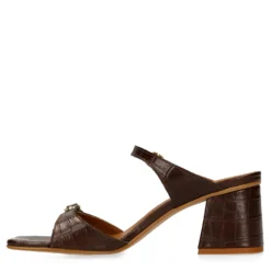 Bruine croco leren sandalen met hak