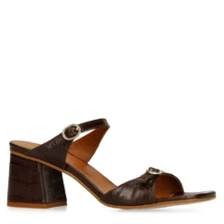 Bruine croco leren sandalen met hak