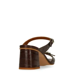 Bruine croco leren sandalen met hak