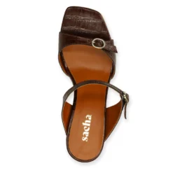Bruine croco leren sandalen met hak