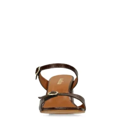 Bruine croco leren sandalen met hak