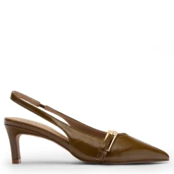 Bruine lak slingbacks met gesp