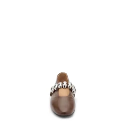 Bruine leren ballerina's met zilverkleurige studs