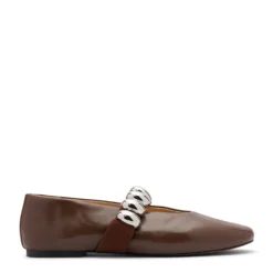 Bruine leren ballerina's met zilverkleurige studs