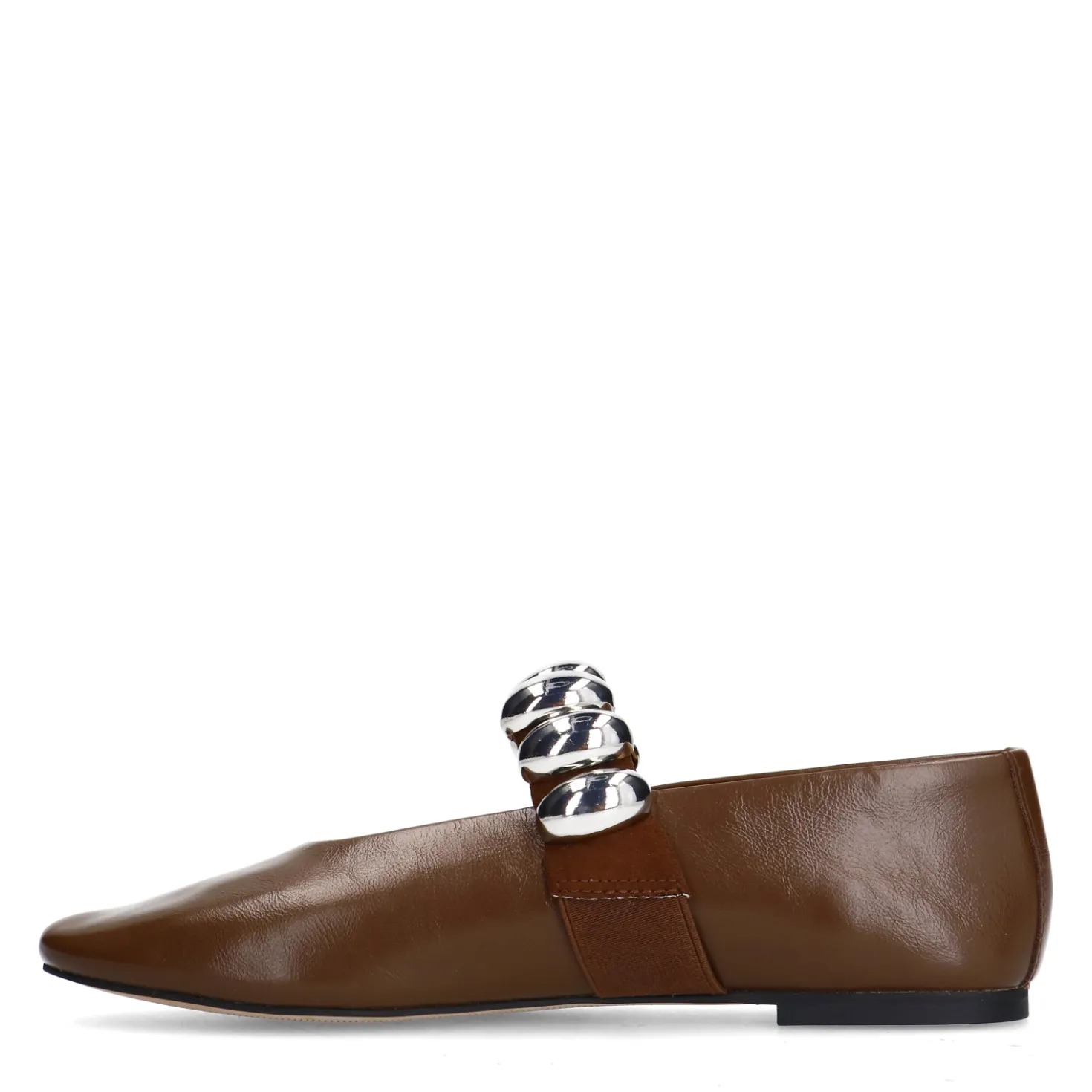 Bruine leren ballerina's met zilverkleurige studs