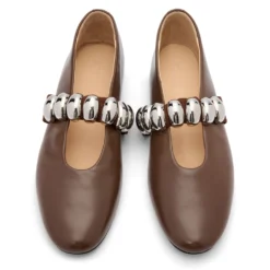 Bruine leren ballerina's met zilverkleurige studs