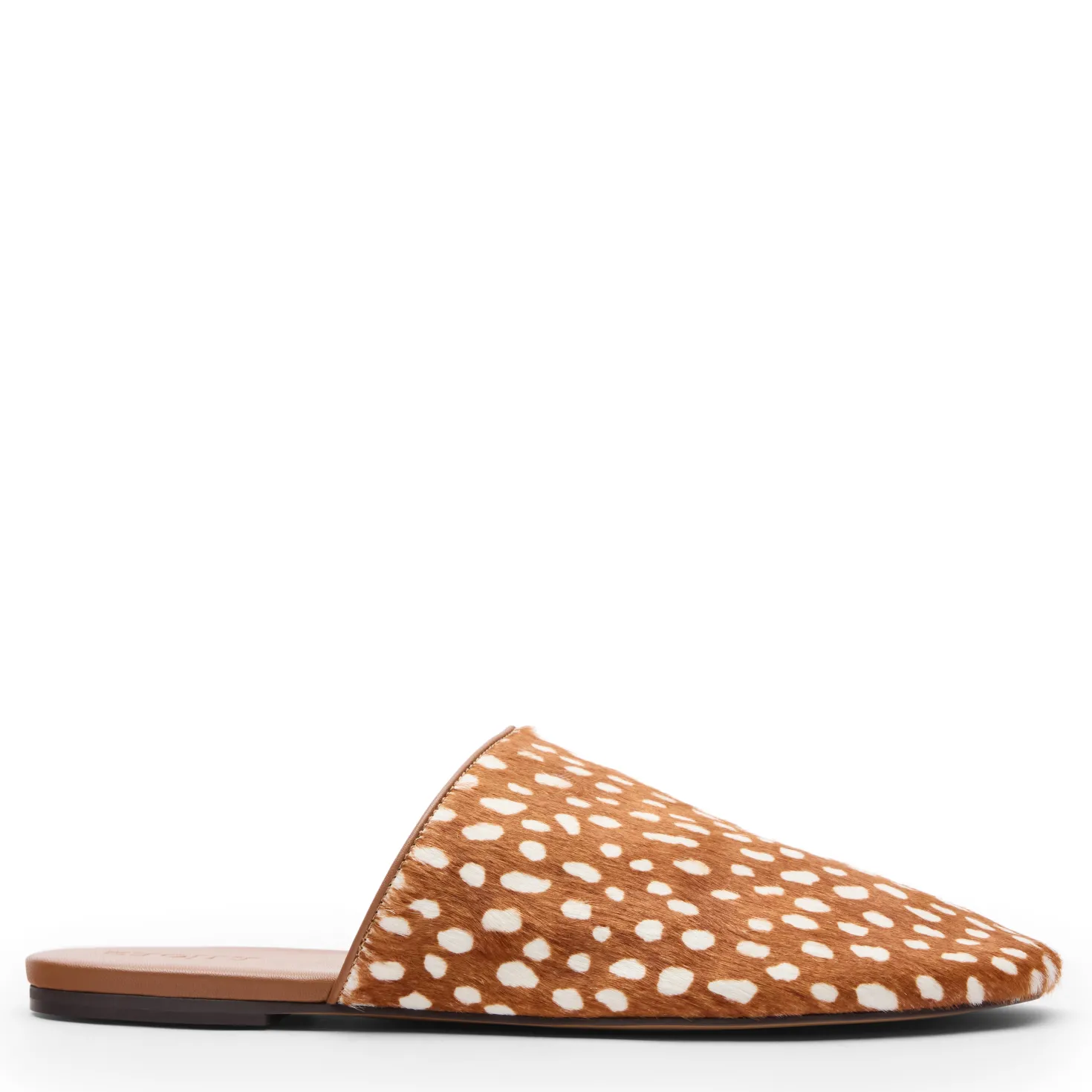 Bruine leren bambi print platte muiltjes