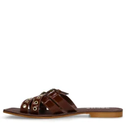 Bruine leren buckle slippers