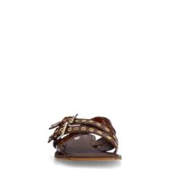 Bruine leren buckle slippers