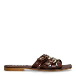 Bruine leren buckle slippers