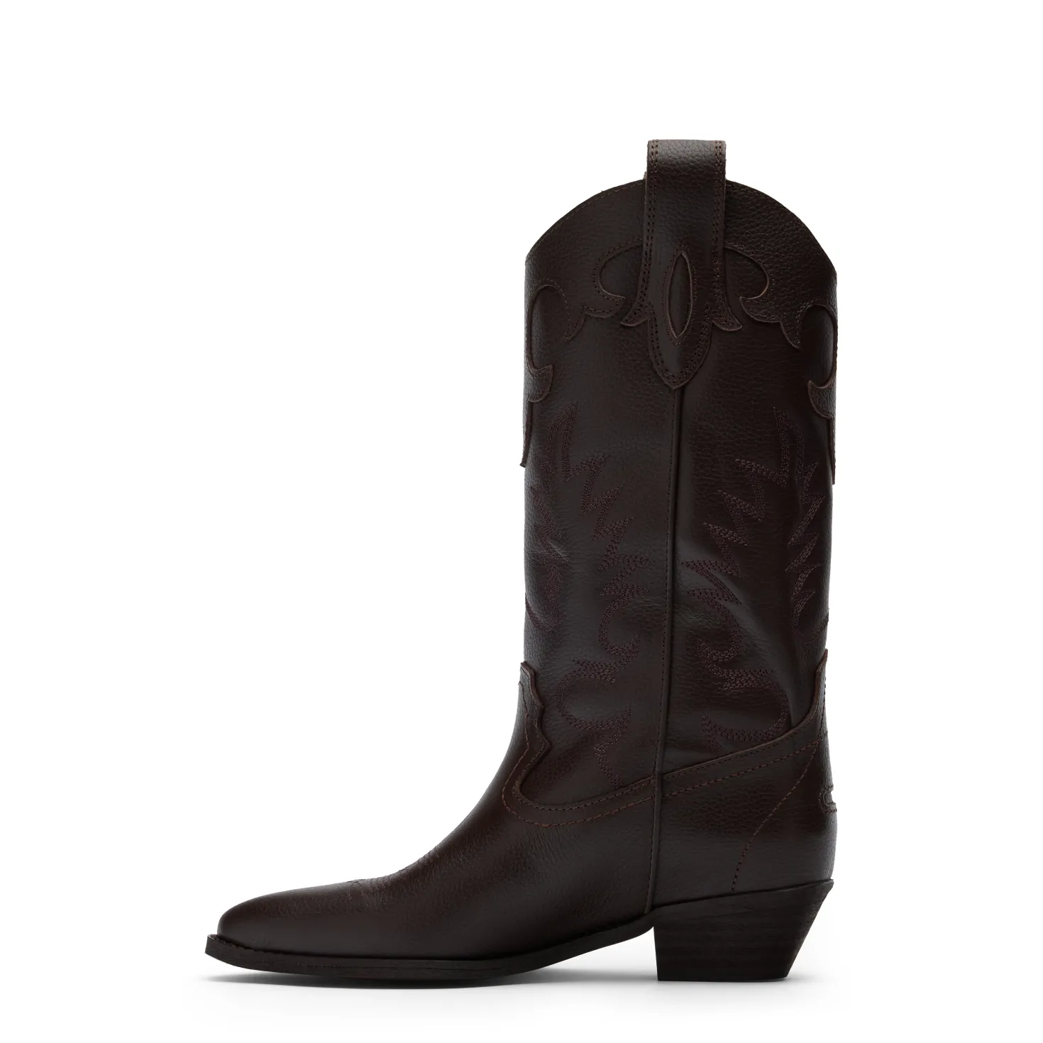 Bruine leren cowboylaarzen met sierstiksels