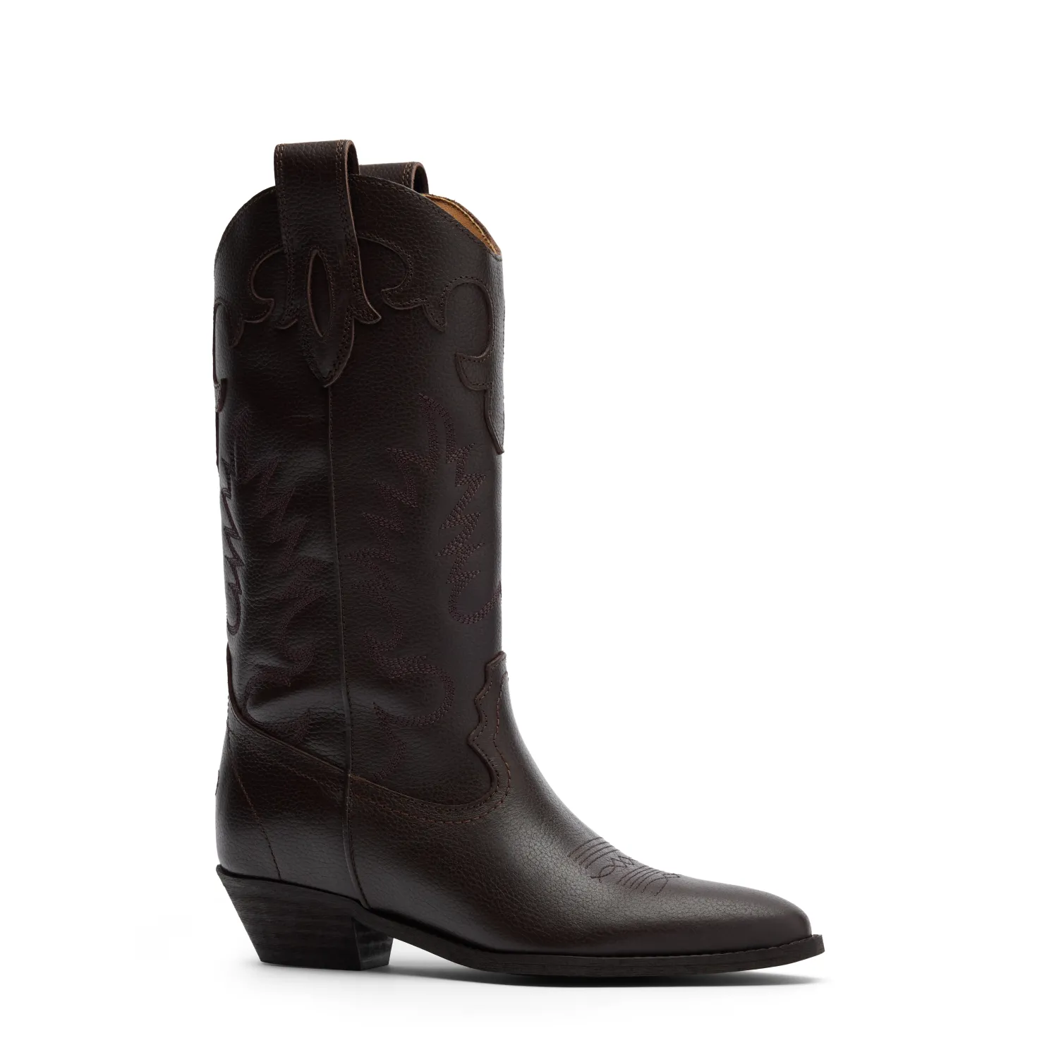 Bruine leren cowboylaarzen met sierstiksels