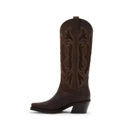 Bruine leren cowboylaarzen met sierstiksels