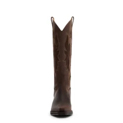 Bruine leren cowboylaarzen met sierstiksels