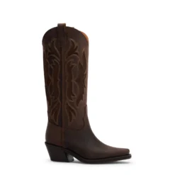 Bruine leren cowboylaarzen met sierstiksels