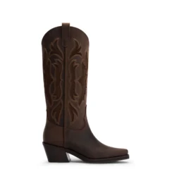 Bruine leren cowboylaarzen met sierstiksels