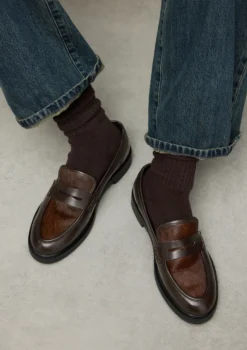 Bruine leren loafers met pony hair
