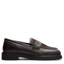 Bruine leren loafers met pony hair