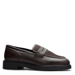 Bruine leren loafers met pony hair