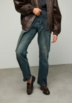 Bruine leren loafers met pony hair