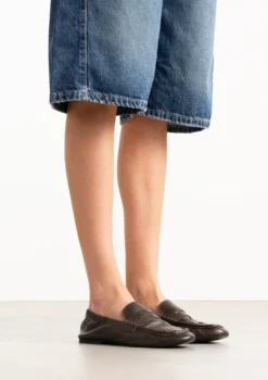 Bruine leren loafers met rimpel design