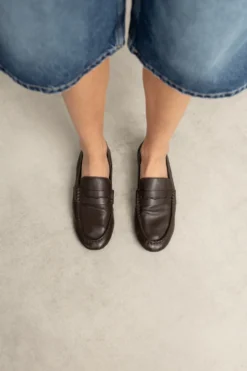 Bruine leren loafers met rimpel design