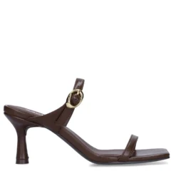 Bruine leren sandalen met hak