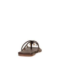 Bruine leren slippers met goudkleurige charms