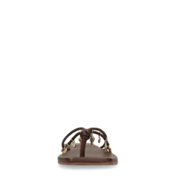 Bruine leren slippers met goudkleurige charms