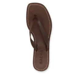 Bruine leren teenslippers