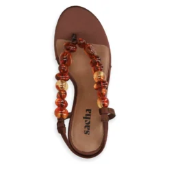 Bruine sandalen met hak en kralen