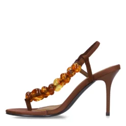 Bruine sandalen met hak en kralen
