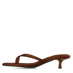 Bruine satijnen slippers met hak