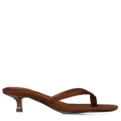 Bruine satijnen slippers met hak