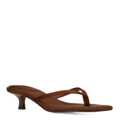 Bruine satijnen slippers met hak