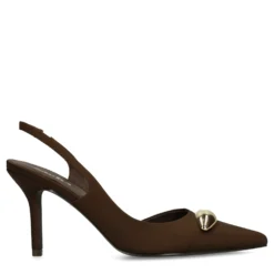 Bruine slingback pumps met goudkleurig detail
