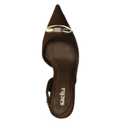 Bruine slingback pumps met goudkleurig detail