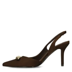 Bruine slingback pumps met goudkleurig detail