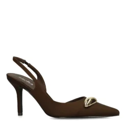 Bruine slingback pumps met goudkleurig detail